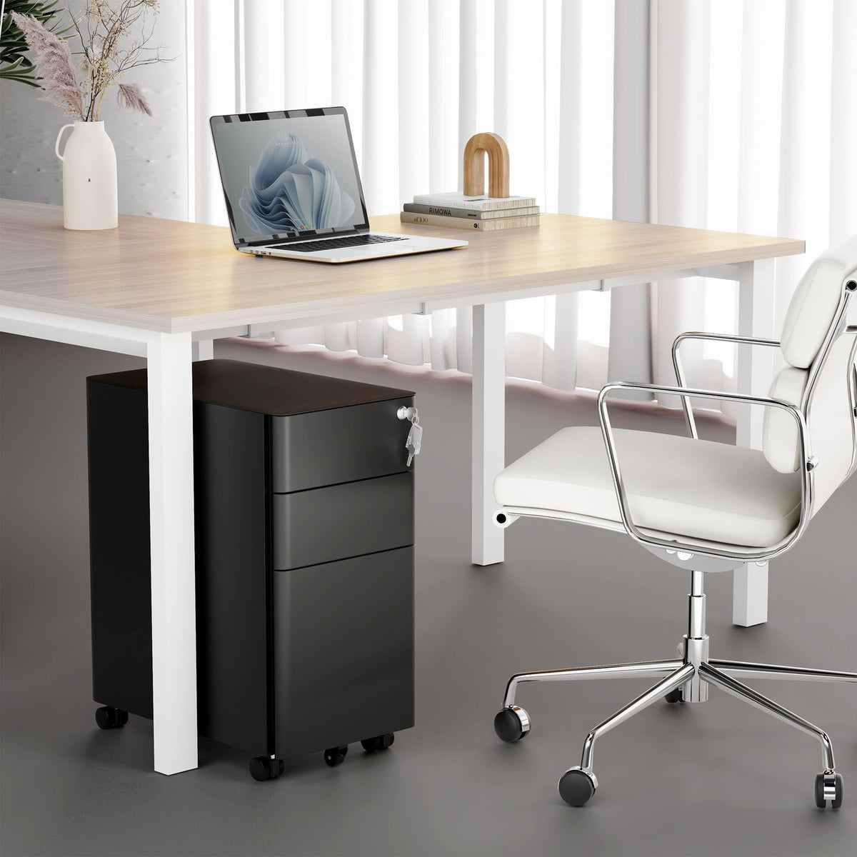 Black 3 Drawer Rolling File Cabinet with Lock V977460