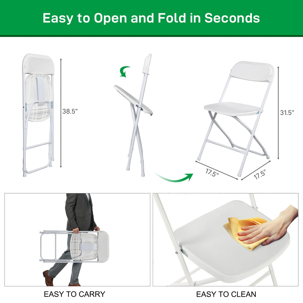 10 Pack White Plastic Folding Chairs with Steel Frame G46357
