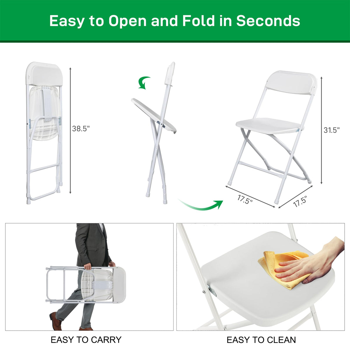 10 Pack White Plastic Folding Chairs with Steel Frame G46357