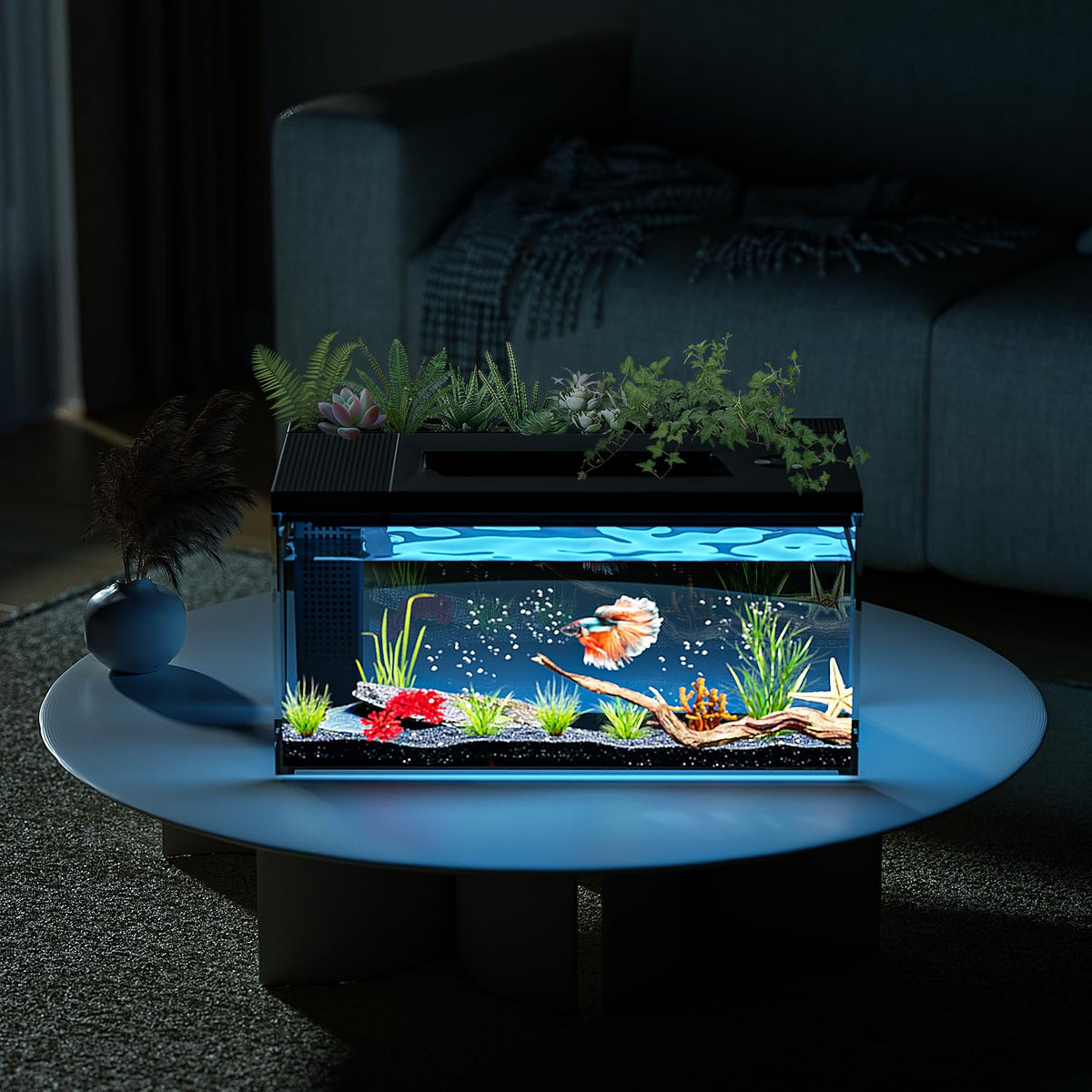 3.7 Gallon Betta Fish Tank Kit with Filter Light Water Pump D9476