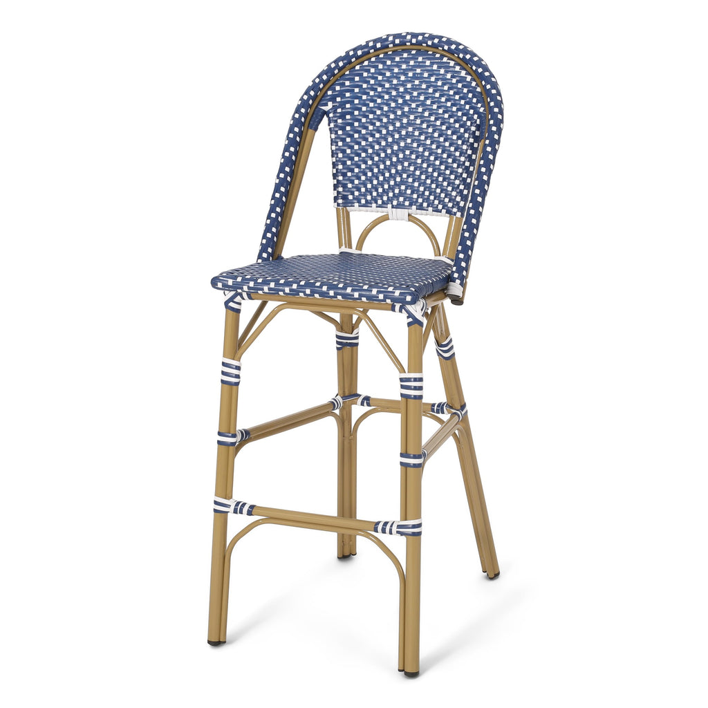 29.5" Outdoor PE Rattan Bar Stool, Dark Teal and White, Set of 2 K4432
