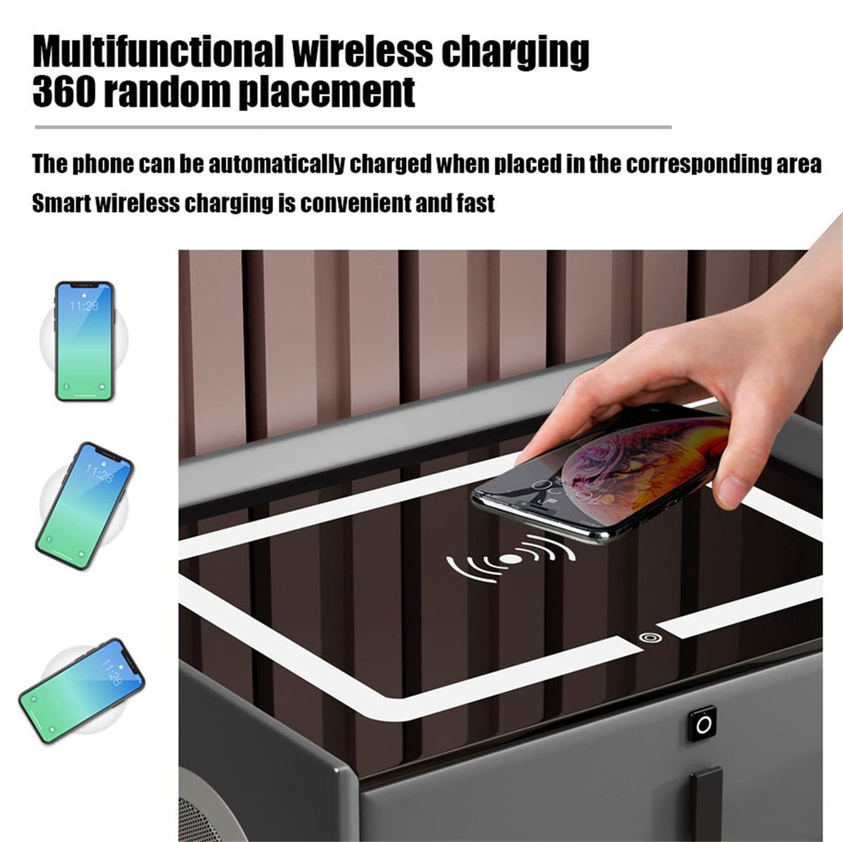 LED Nightstand with Bluetooth Speaker, Wireless Charging, 3 Colors LED Lights, USB & Type-C Port, 2/3 Drawers, Fingerprint Lock K481556