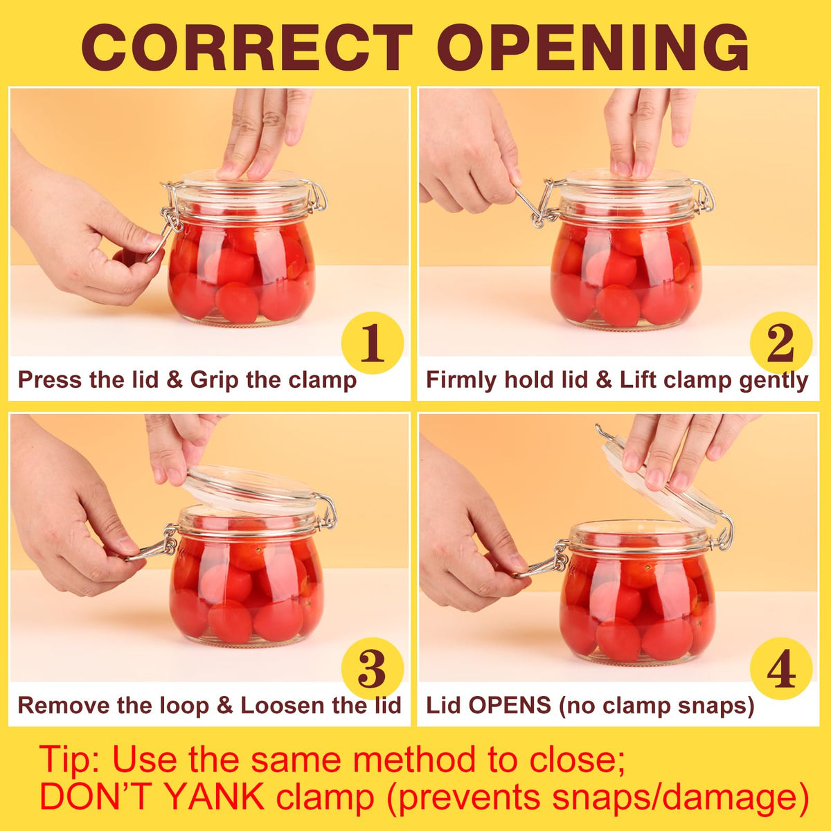 16oz Glass Jars with Airtight Lids, 6 Pack K949