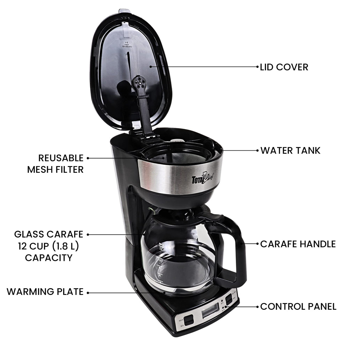 Programmable Coffee Maker Stainless Steel 12-Cup Glass Carafe Black/Gray X176173