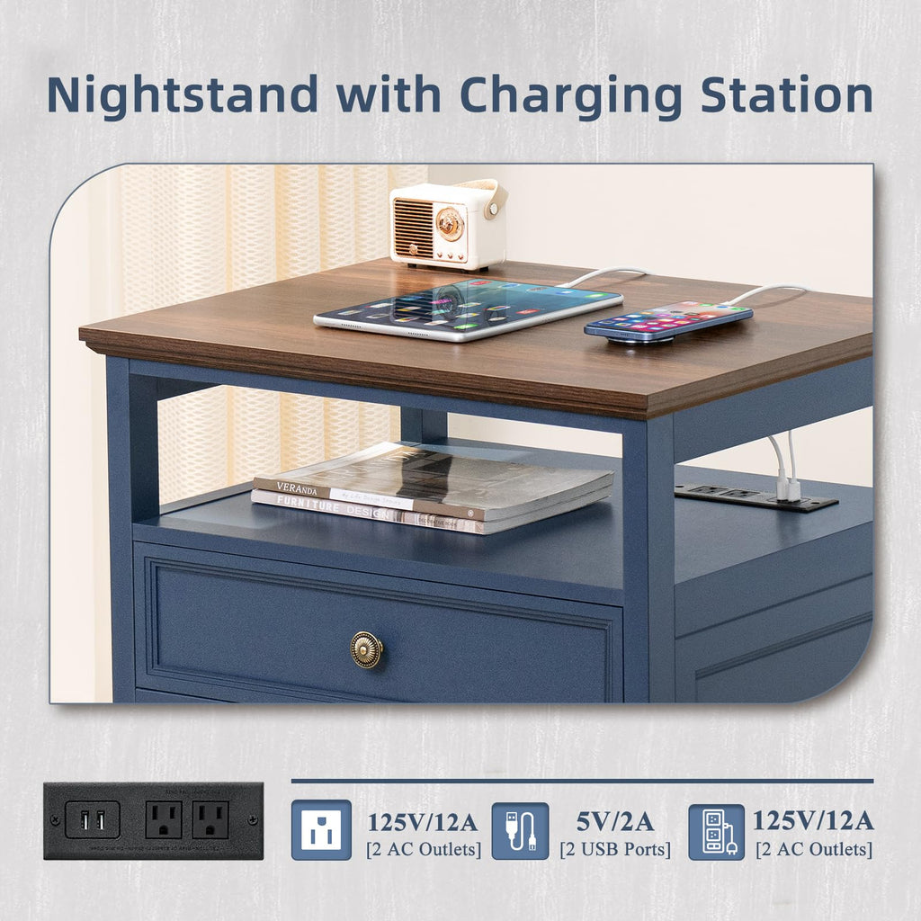 Blue 2 Drawer Wood Nightstand G933789
