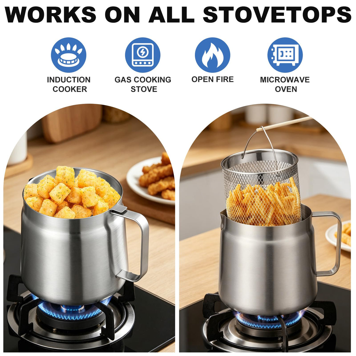 68oz Stainless Steel Deep Fryer Pot with Basket S394