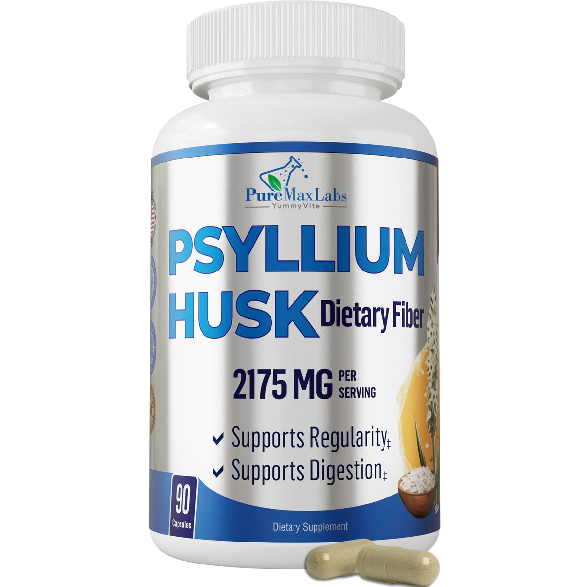 Psyllium Husk Dietary Fiber Supplement 2175mg 90 Capsules A95670