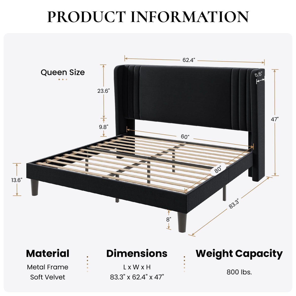 Queen Velvet Upholstered Bed Frame Q631