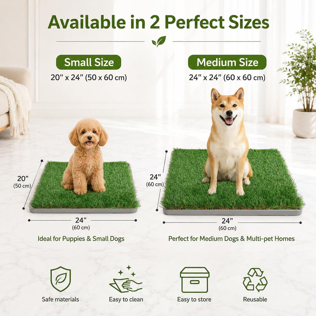 Dog Grass Pad with Tray 20" x 24" Artificial Grass Pee Pads with Non-Slip Grey Silicone Tray & 2 Replacement Grass Mats U513