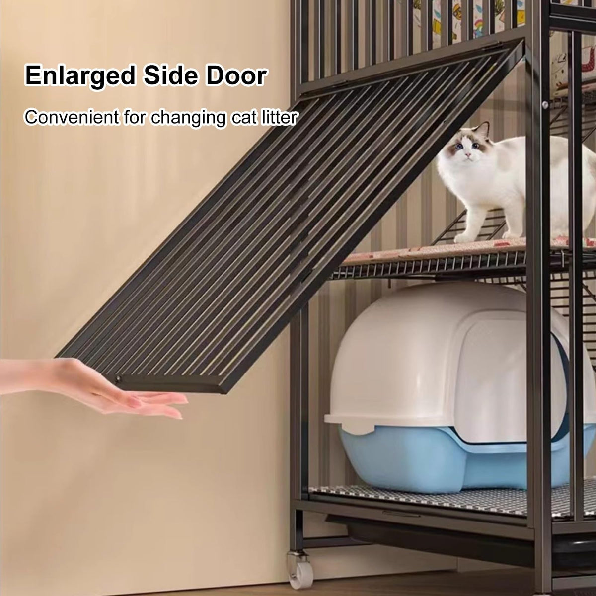 4 Tier Cat Cage with Litter Box and Wheel E203411