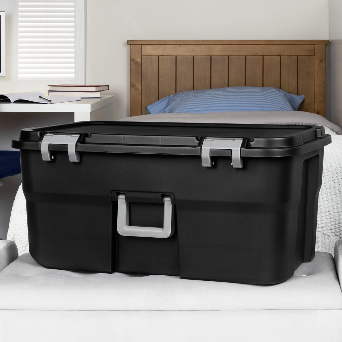 22 Gallon Black Wheeled Plastic Storage Trunk C679784