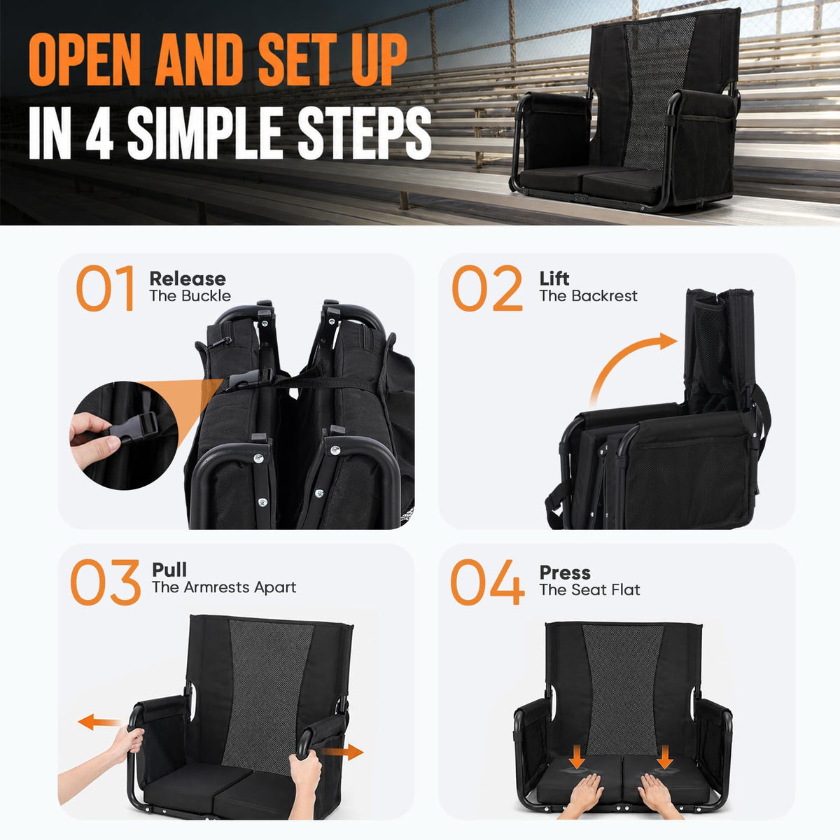 Stadium Seats with Back Support, Armrests & Cushion X123