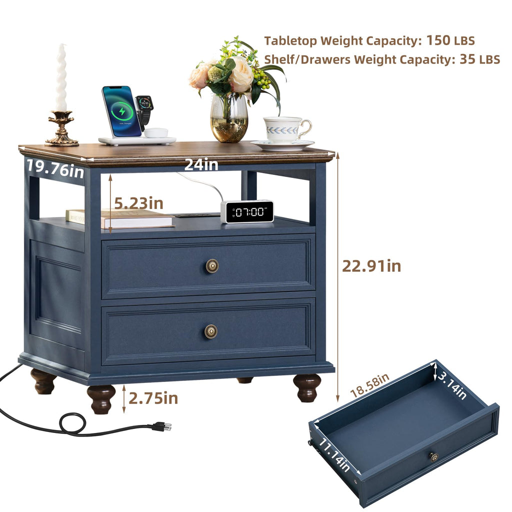 Blue 2 Drawer Wood Nightstand G933789