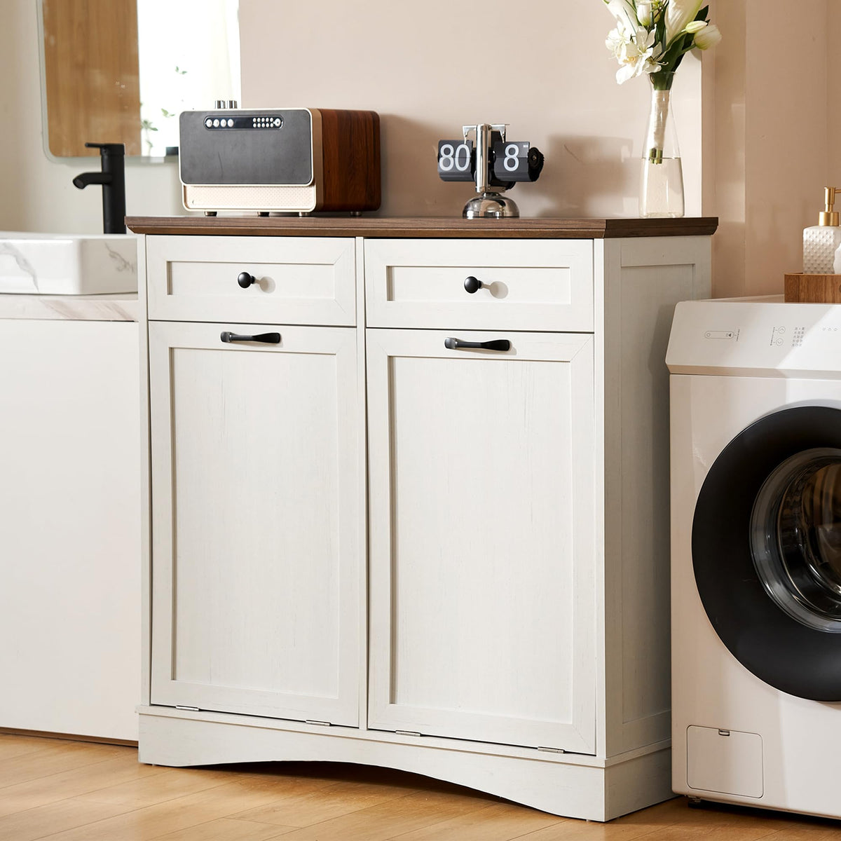 Antique White Double Tilt Out Trash Cabinet Z49502