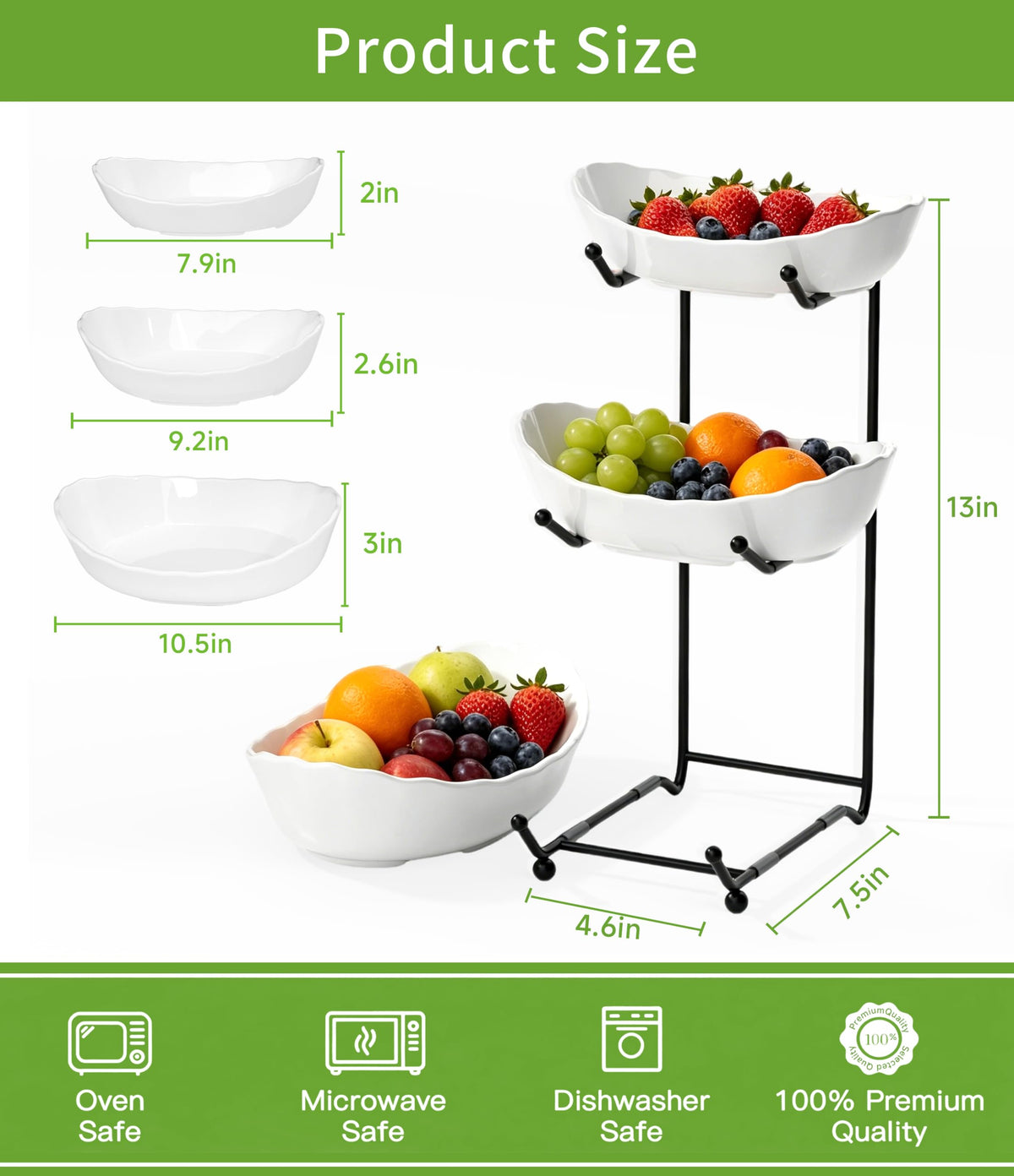 3 Tier Ceramic Fruit Bowl with Metal Stand X44853