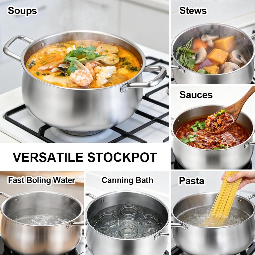 8QT Tri-Ply Stainless Steel Stock Pot with Lid S13815