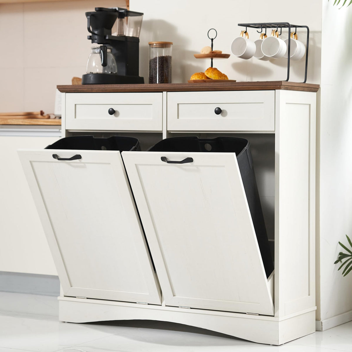 Antique White Double Tilt Out Trash Cabinet Z49502