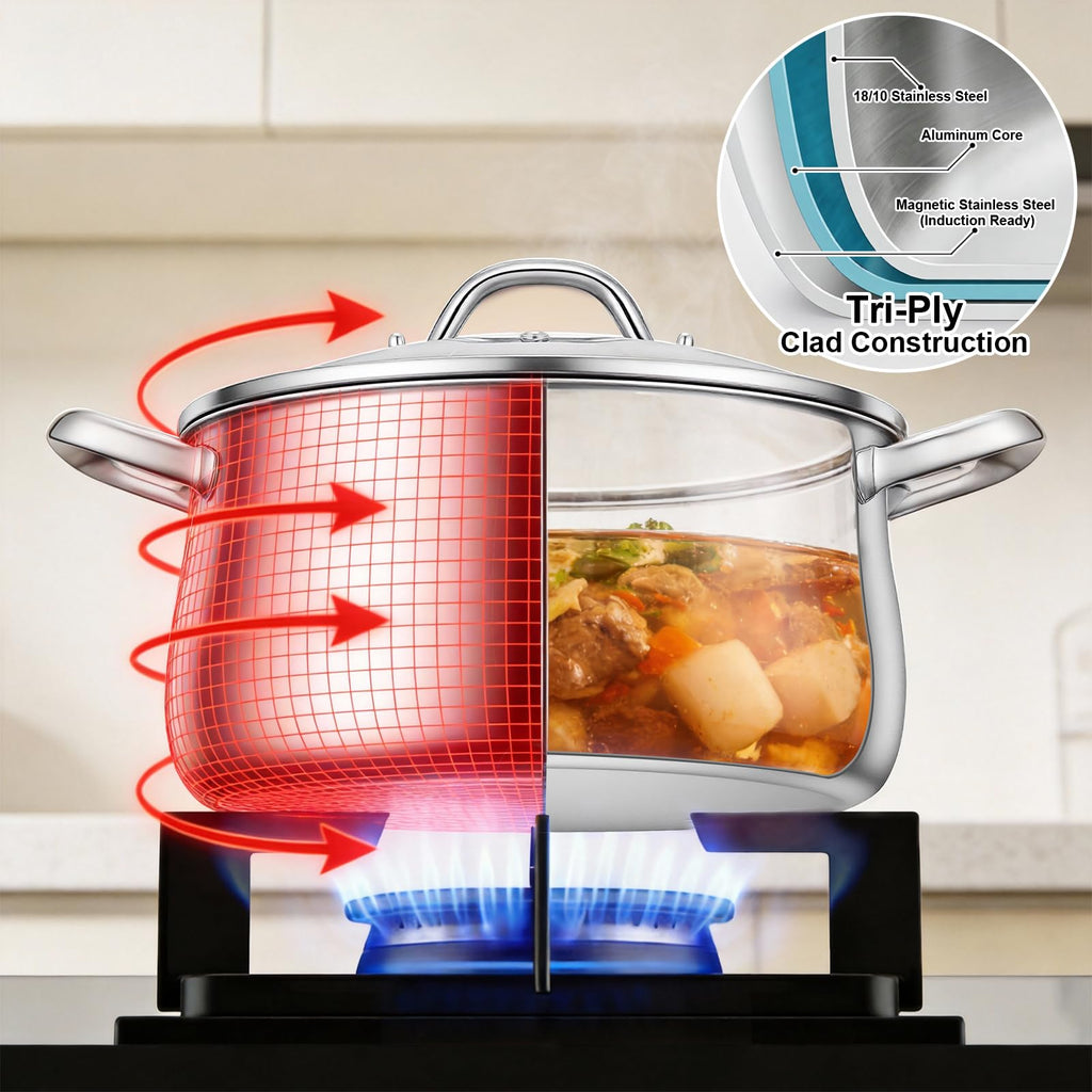 8QT Tri-Ply Stainless Steel Stock Pot with Lid S13815
