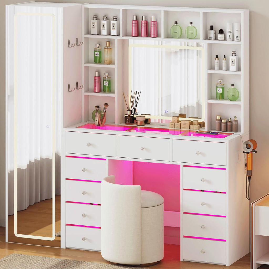 Vanity Desk with LED Mirror, 11 Drawers E138
