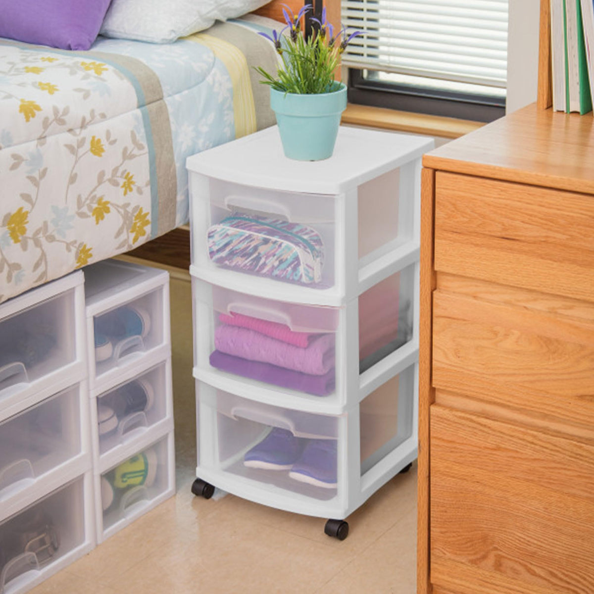 2 Pack White 3 Drawer Plastic Storage Cart E158153