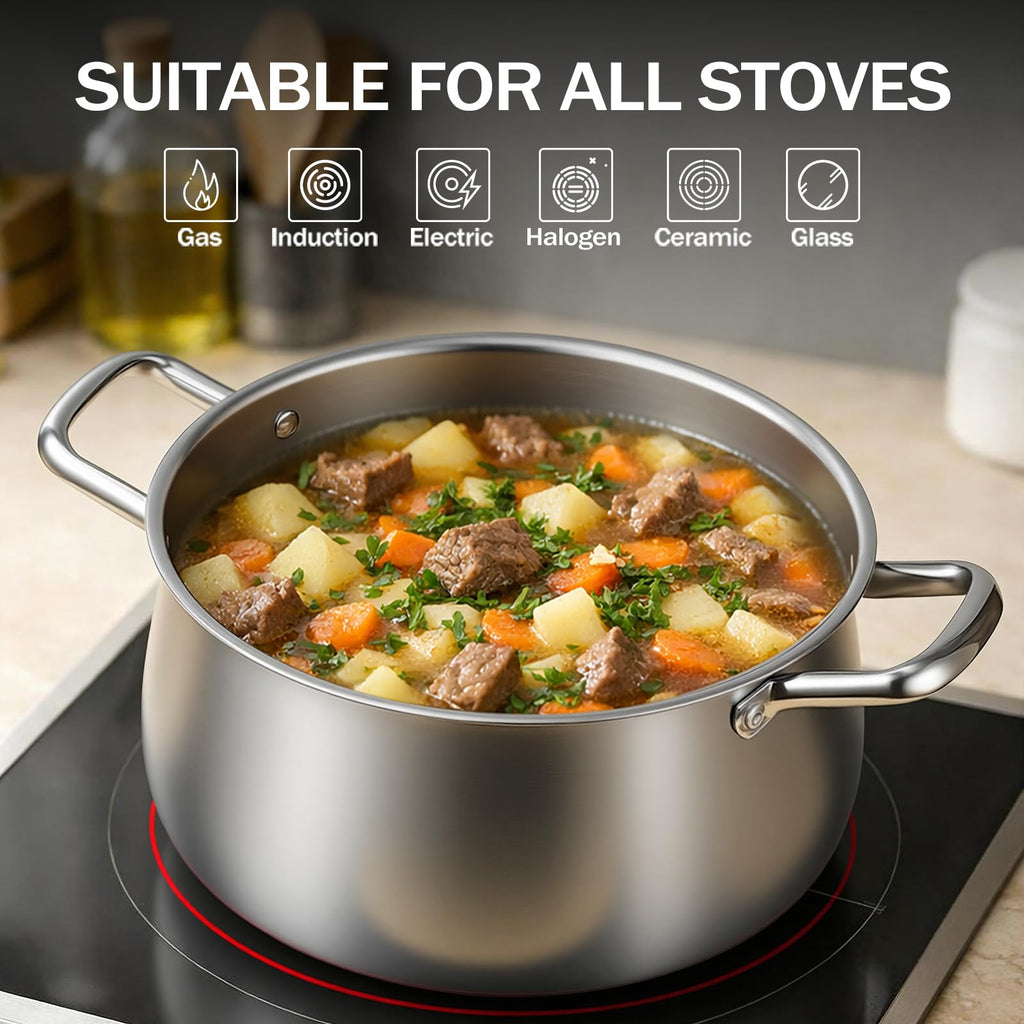 8QT Tri-Ply Stainless Steel Stock Pot with Lid S13815