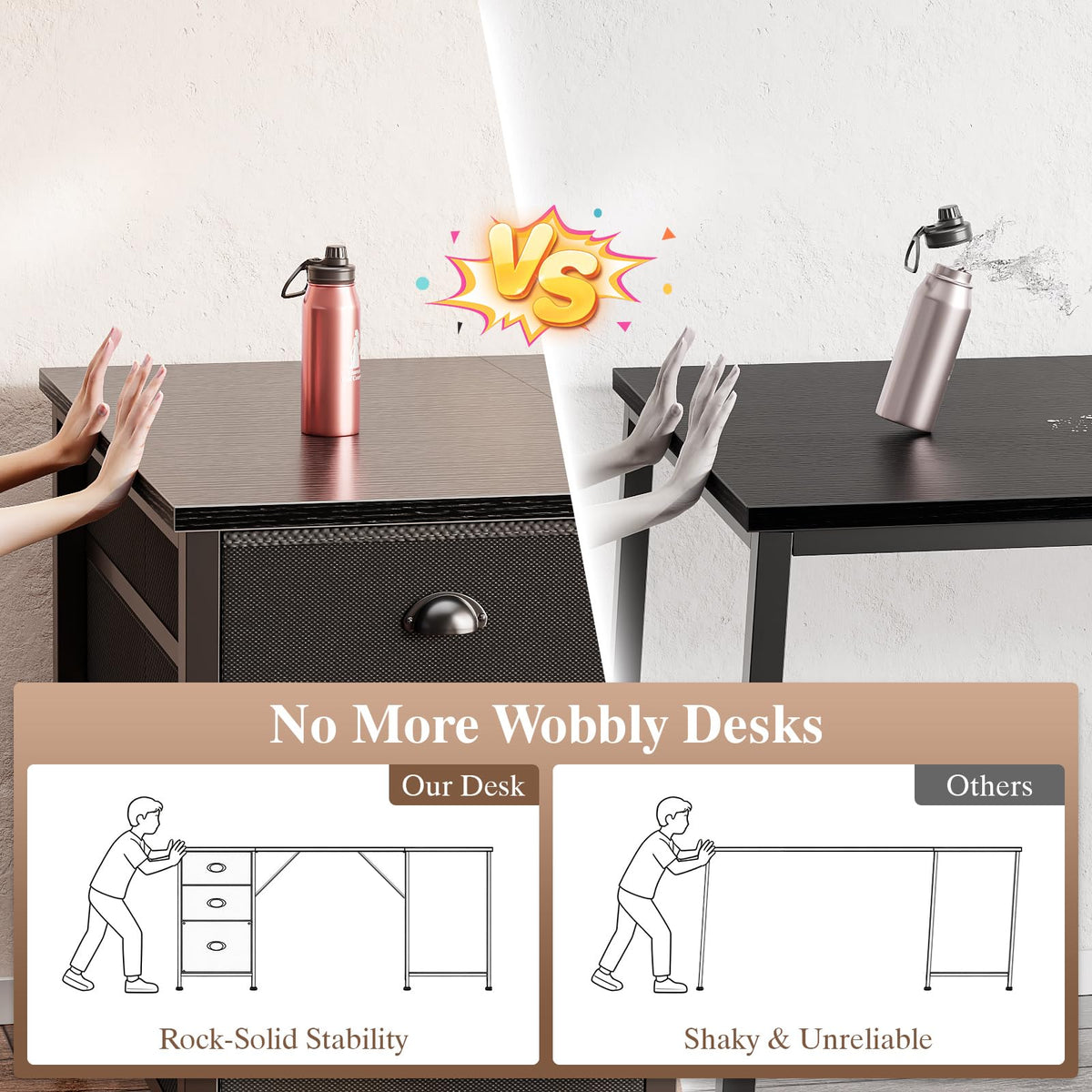 63" L Shaped Computer Desk with Outlets Black E1920
