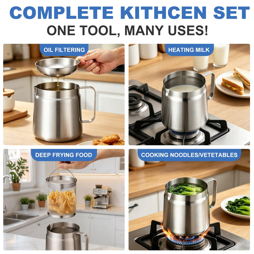 68oz Stainless Steel Deep Fryer Pot with Basket S394