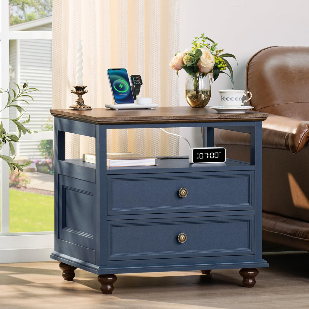 Blue 2 Drawer Wood Nightstand G933789
