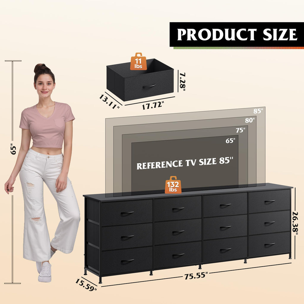 Black 12 Drawer Dresser TV Stand G585