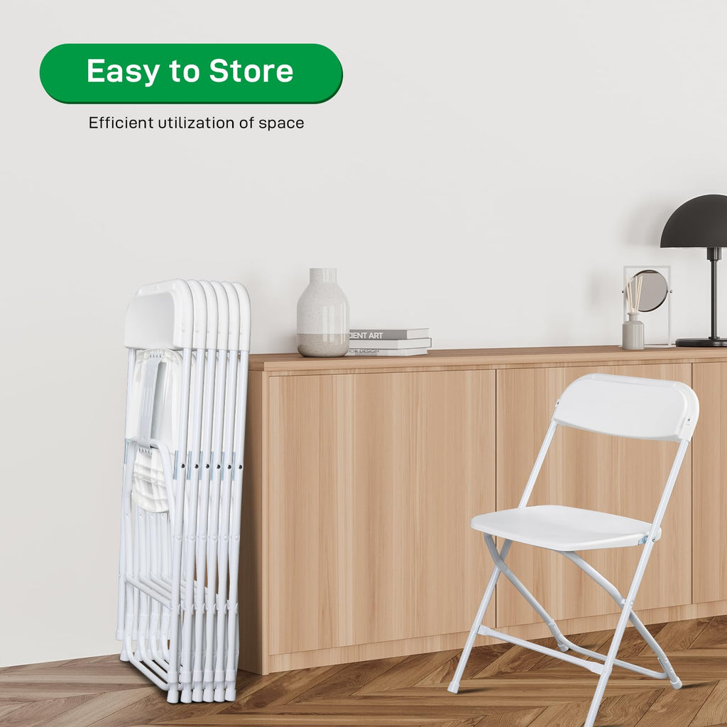 10 Pack White Plastic Folding Chairs with Steel Frame G46357