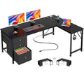 63" L Shaped Computer Desk with Outlets Black E1920