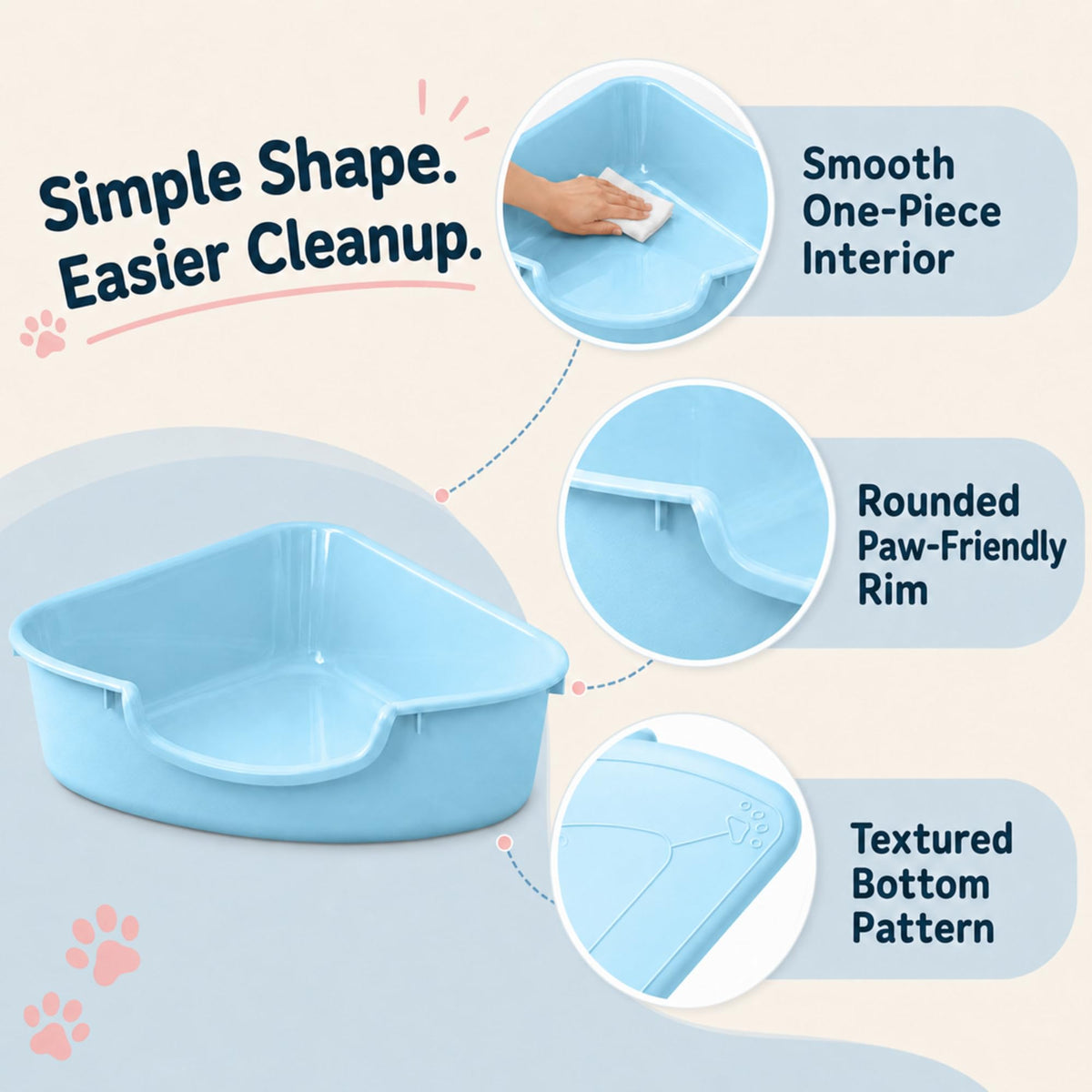 Corner Litter Box, Low Entry Kitten Litter Box P826
