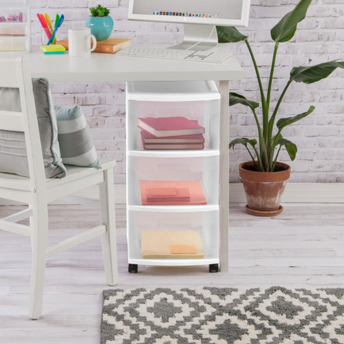 2 Pack White 3 Drawer Plastic Storage Cart E158153