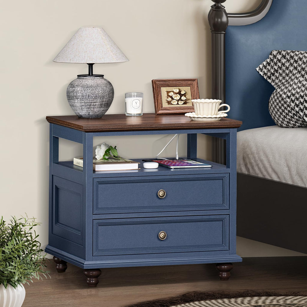 Blue 2 Drawer Wood Nightstand G933789