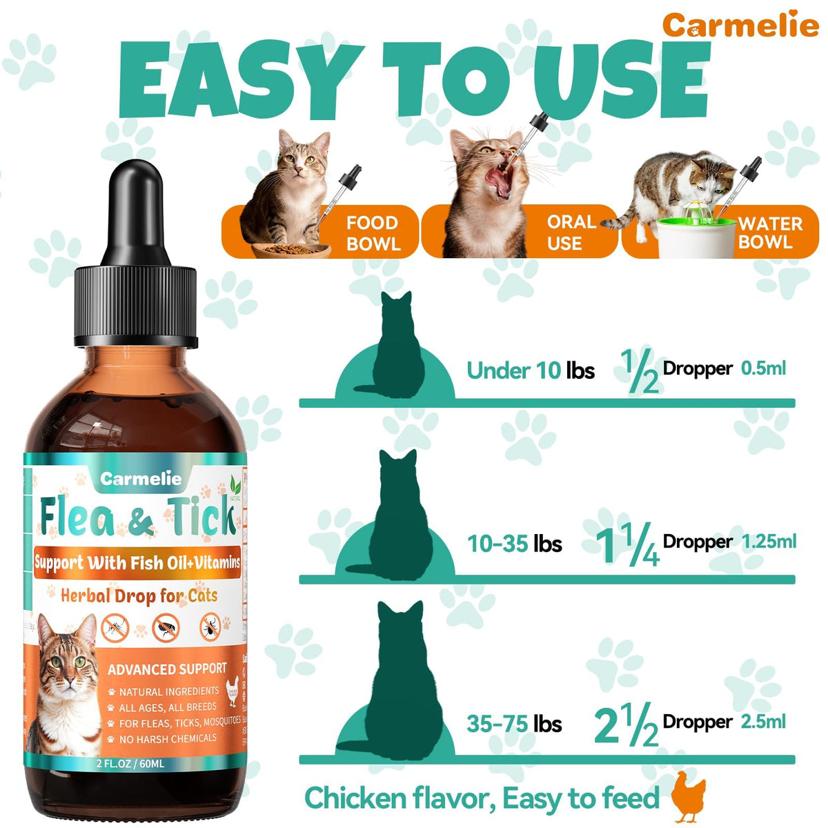 Flea and Tick Prevention for Cat with Vitamins Fish Oil 2 fl oz V29506