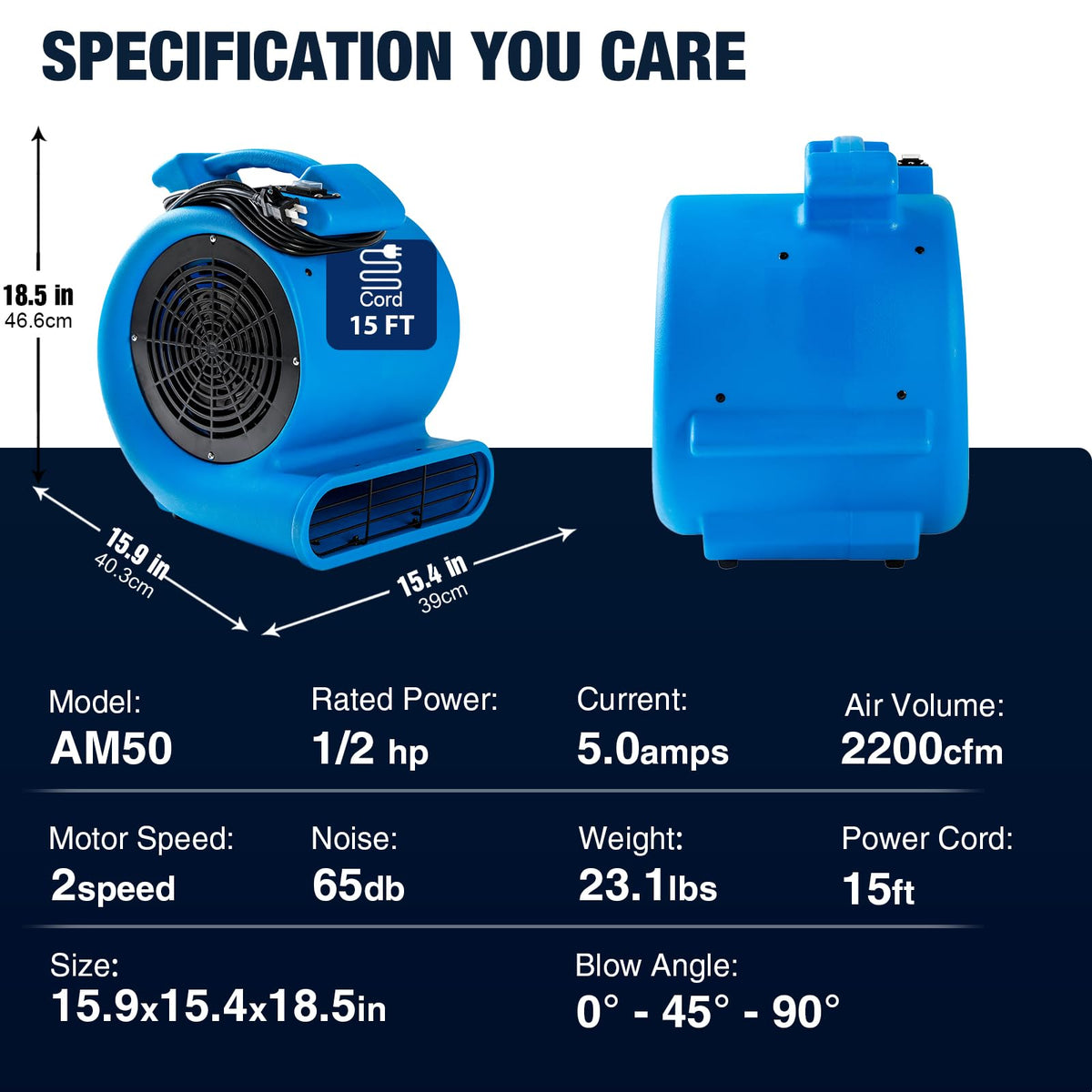 2200 CFM 1/2 HP Commercial Air Mover Floor Drying Fan G3397