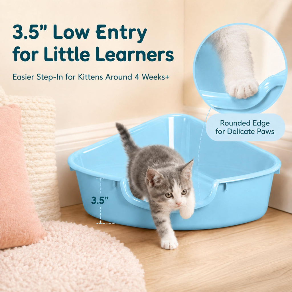 Corner Litter Box, Low Entry Kitten Litter Box P826