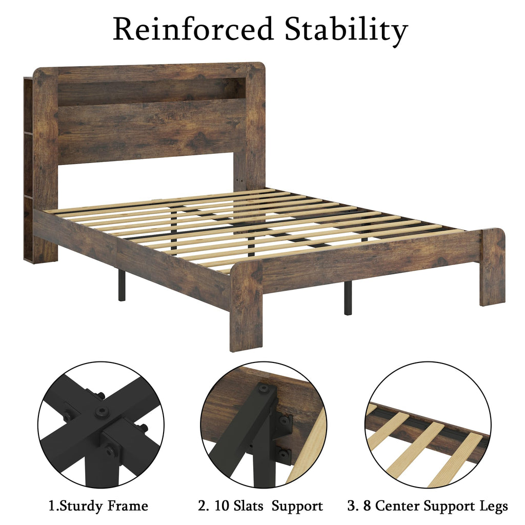 Full Size Dark Brown Wood Platform Bed Frame with Storage A561562