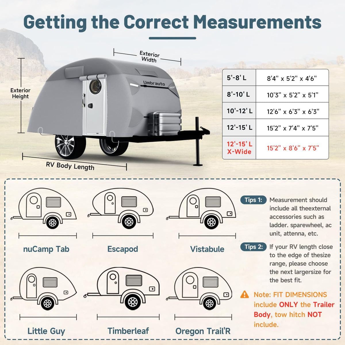12-15 Camper 7 Layers Waterproof Teardrop Trailer Cover L4882