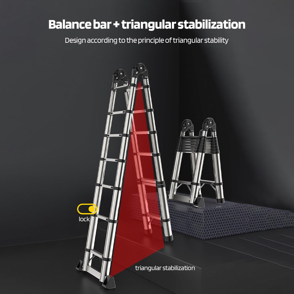 Telescoping Ladder with Locking Mechanism, Heavy Duty Aluminum 330 lbs H610