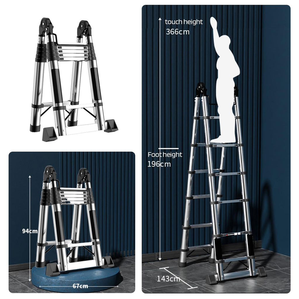 Telescoping Ladder with Locking Mechanism, Heavy Duty Aluminum 330 lbs H610