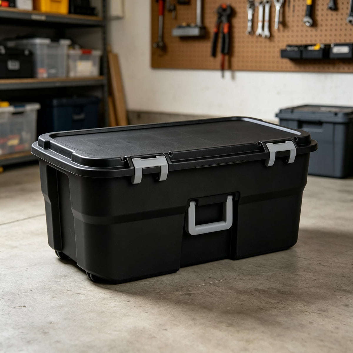 Black 22 Gallon Wheeled Plastic Storage Trunk Z7494