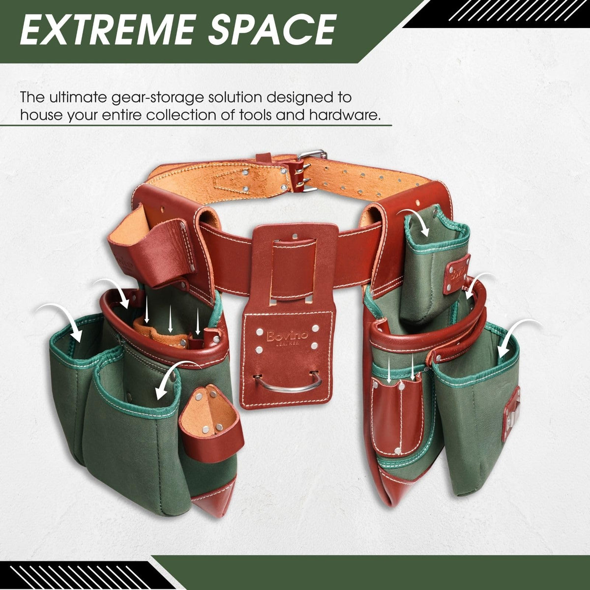 Nylon and Leather 21-Pocket Tool Belt with Hammer Holder W817464