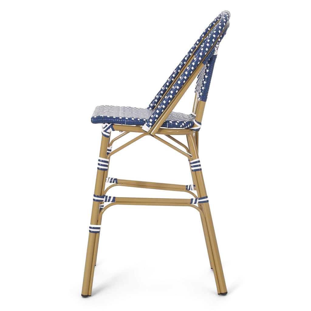 29.5" Outdoor PE Rattan Bar Stool, Dark Teal and White, Set of 2 K4432