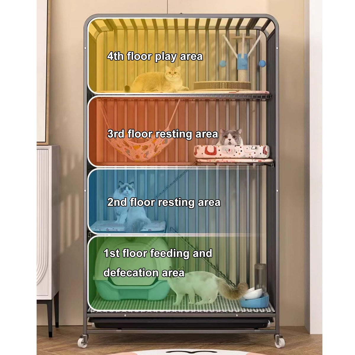4 Tier Cat Cage with Litter Box and Wheel E203411