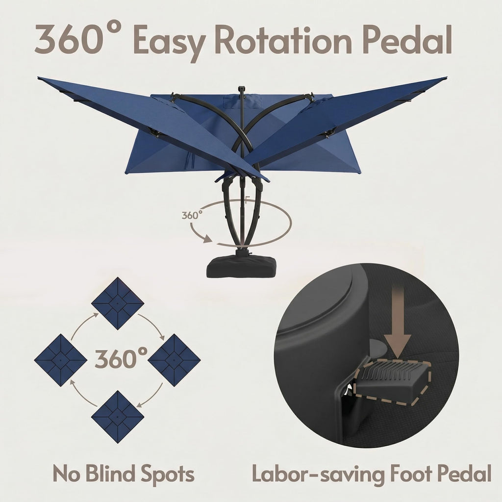 11x11ft Solar Powered Led Cantilever Umbrella with Base J9512