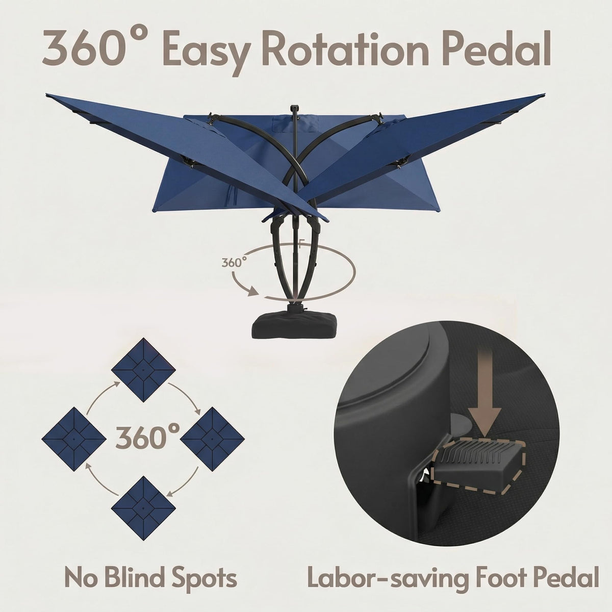 11x11ft Solar Powered Led Cantilever Umbrella with Base J9512