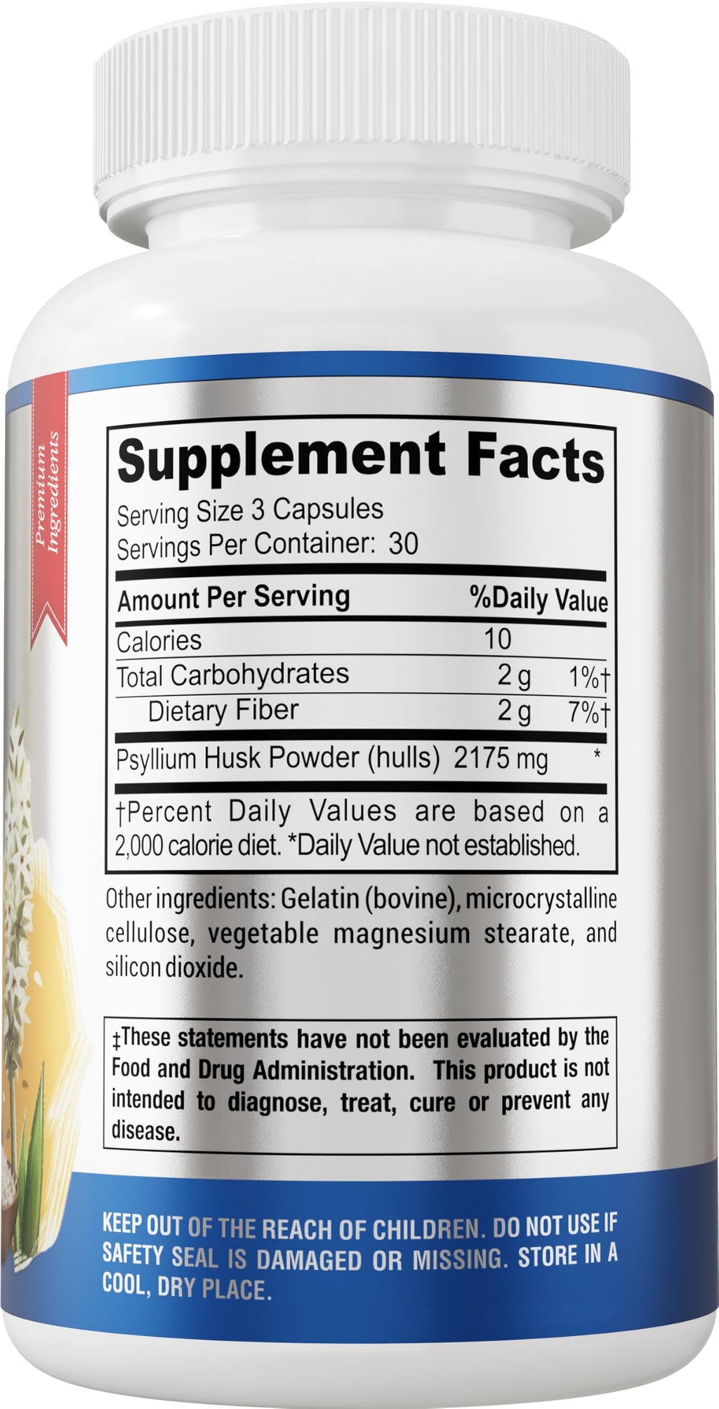 Psyllium Husk Dietary Fiber Supplement 2175mg 90 Capsules A95670