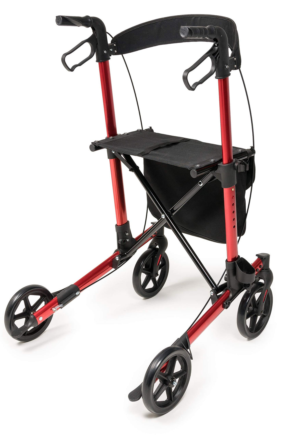 Tall Rollator Walker with Seat 8” Wheels Apple Red W761