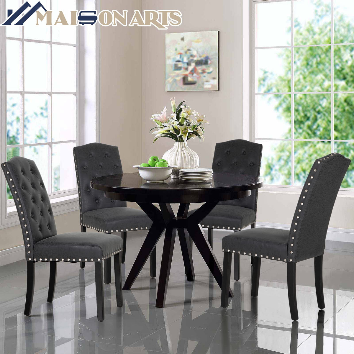 Black Faux Leather Dining Chairs Set of 2 W8297